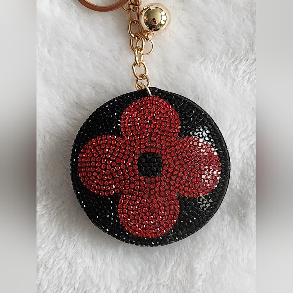 Black and Red Floral Poppy Keychain Luxury Bag Charm - Picture 2 of 4